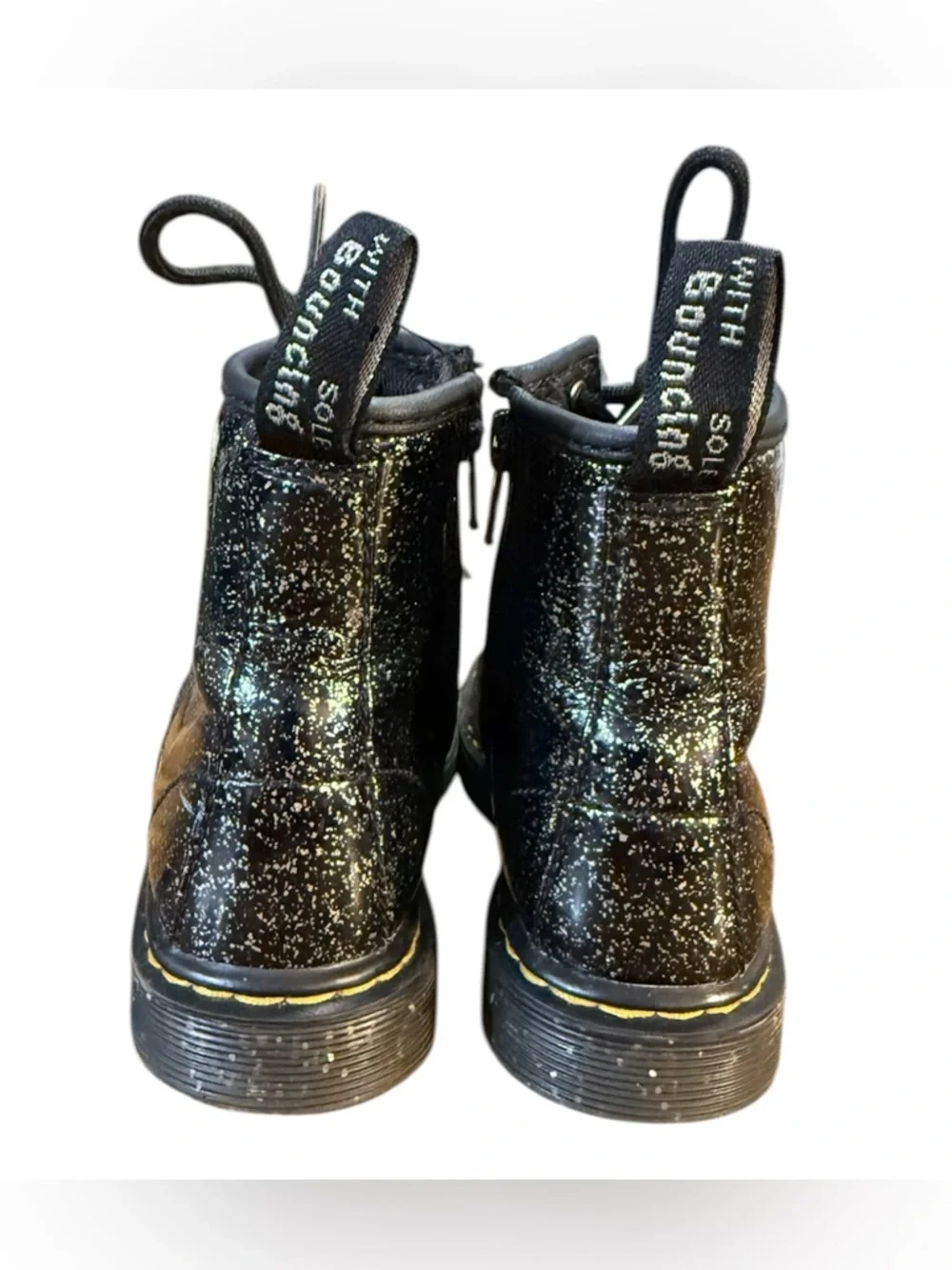 Dr. Martens 1460 Cosmic Glitter Black Lace-Up Boots Side Zip Kids Size 11